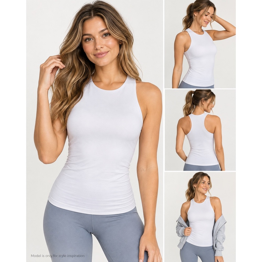Frankee & Skylarr Tank Top Womens M White Racerback High Neck Workout Activewear